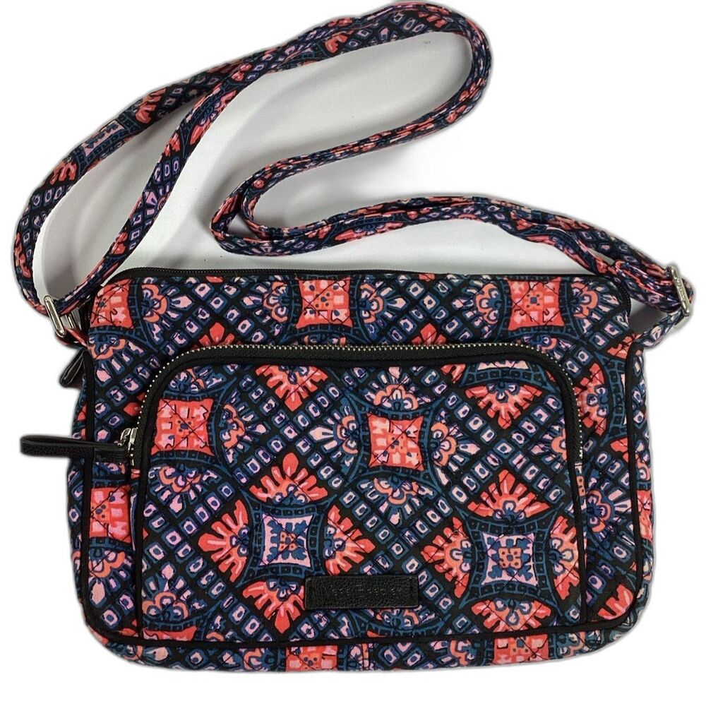 Vera Bradley Crossbody Purse Tile Pink Blue Black Mosaic Quilted Cotton Bag